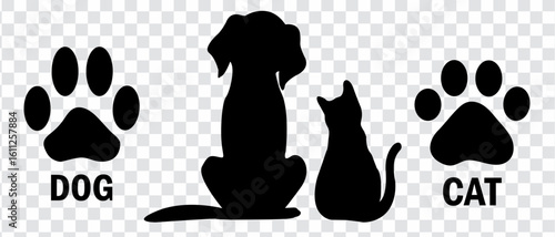 A cat and dog in silhouette against a white backdrop,A high-quality collection of editable vector graphics Design 2025