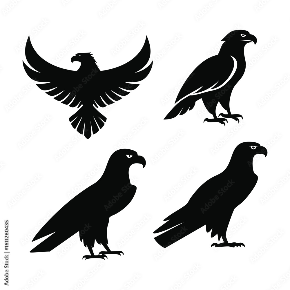 Fototapeta premium Majestic Birds of Prey Silhouettes Featuring Eagles and Hawks in Various Poses