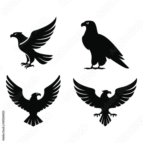 Majestic Bird of Prey Silhouettes in Four Distinct Poses