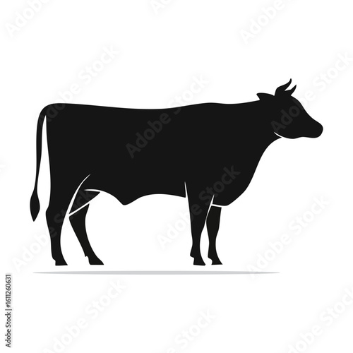 Silhouette of a Healthy Bovine Standing in a Field Under a Clear Sky