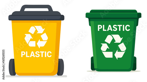 Plastic recycling bins for waste separation on a clean background representing eco-friendly practices