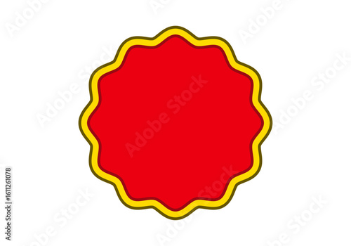 Pegatina roja con bordes amarillas y negro vacío con vértices curvos