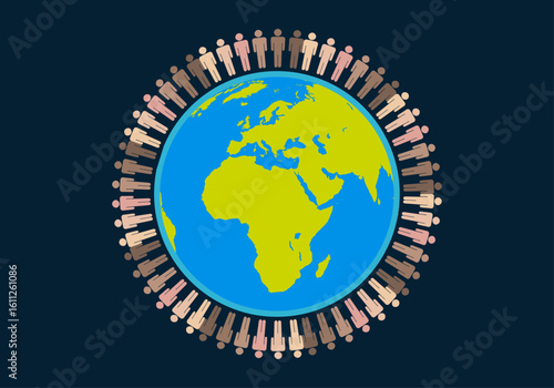 Planeta tierra rodeado de personas de diferentes etnias 