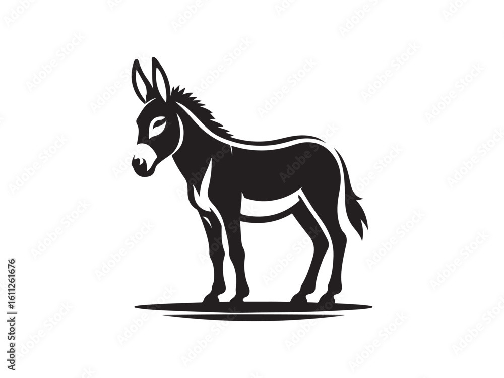 Fototapeta premium Black and White Vector Illustration of a Donkey in Minimal Style silhouette