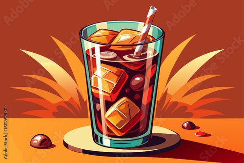 vector of Refreshing drink: cola in a glass filled with ice...