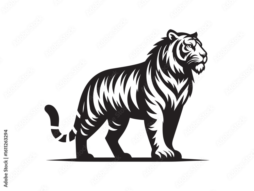 Obraz premium Black and White Vector Illustration of a Tiger in Minimal Style