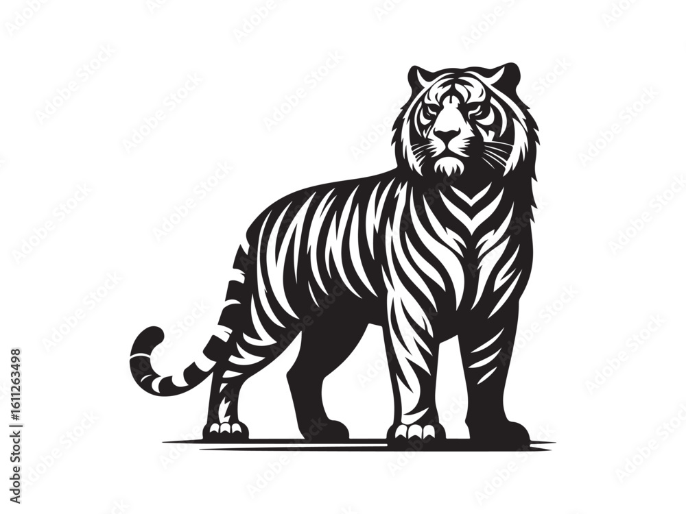Fototapeta premium Black and White Vector Illustration of a Tiger in Minimal Style