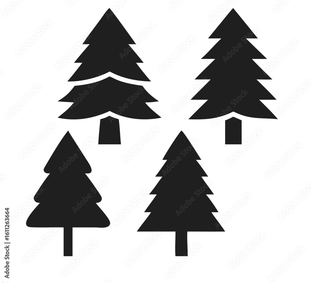 Fototapeta premium A festive vector set of green fir and pine trees, perfect for winter holiday and Christmas celebrations, A festive vector set of green fir and pine trees, perfect for winter holiday and Christmas cele