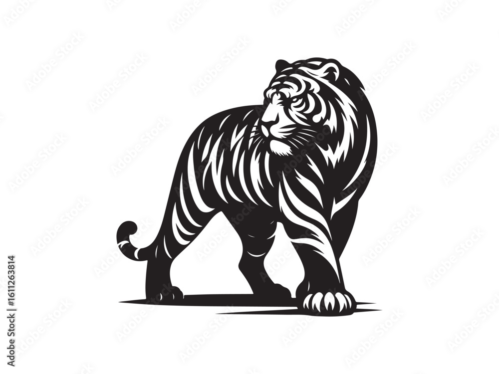 Black and White Vector Illustration of a Tiger in Minimal Style Black and White Vector Illustration of a Tiger in Minimal Style