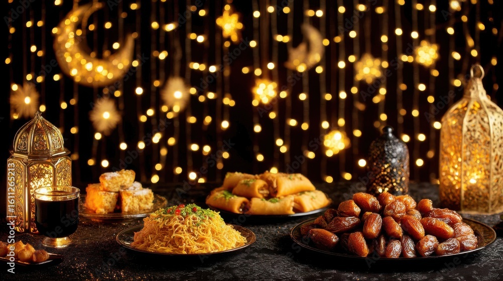 Festive food spread cultural celebration culinary art intimate setting vibrant atmosphere delights of ramadan Festive food spread cultural celebration culinary art intimate setting vibrant atmosphere delights of ramadan