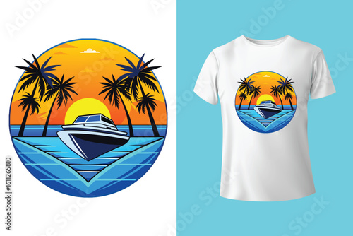 Unique t-shirt design for sailing aboard a boat at sea and oceans - vintage retro design - old sailing boat T-Shirt Design 2025 #01 (Pixel perfect vector t-shirt template)