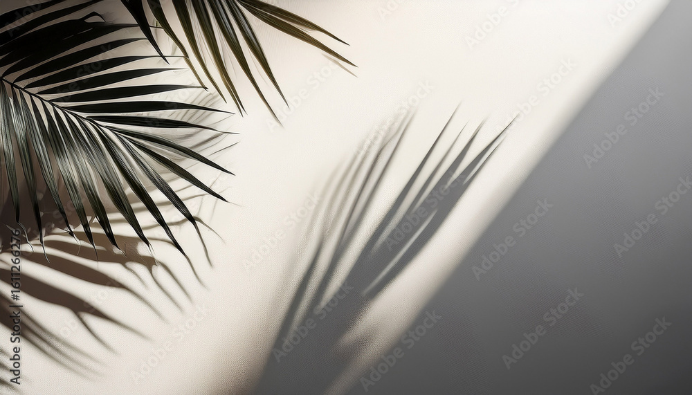 Fototapeta premium silhouetted palm leaves casting shadows on a light background