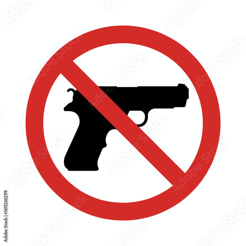 No guns allowed symbol with red circle and black handgun prohibiting firearms and violence for peace and safety gun control advocate