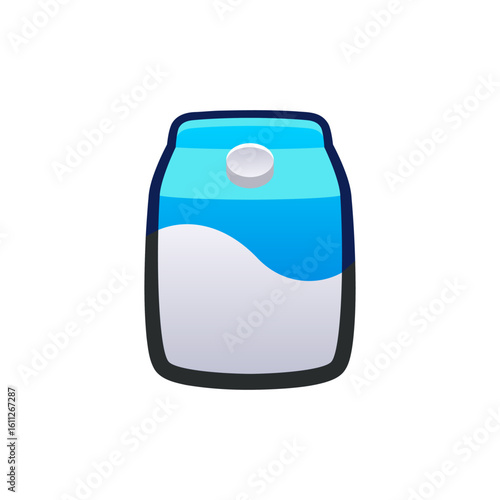 Isolated flat 3d milk package icon for game, interface, sticker, app. The sign in a cartoon style for match 3, arcade, rpg. The milk sprite for craft element in hyper casual mobile game.