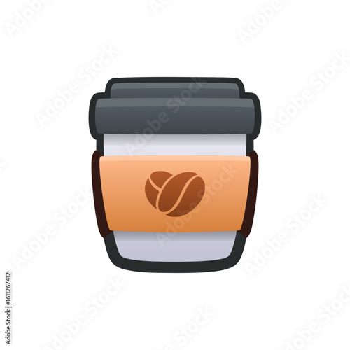 Isolated flat 3d coffee icon for game, interface, sticker, app. The sign in a cartoon style for match 3, arcade, rpg. The cup sprite for craft element in hyper casual mobile game.