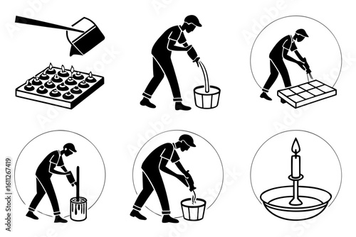 Candle Making Process Steps Iconography.