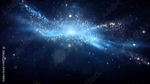 Wallpaper Mural Mesmerizing Glowing Blue Particles in a Dark Cosmic Space Background: A Stunning Visual of Shimmering Celestial Dust and Sparkling Energy with Motion Torontodigital.ca