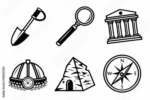 Collection of Archaeological and Exploration Icons.