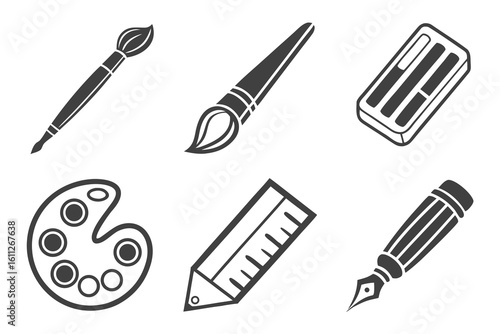 Collection of Artistic Drawing and Painting Tools.