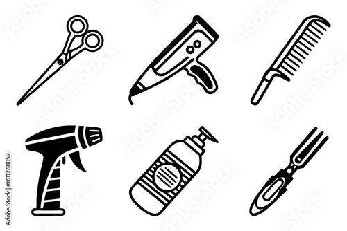 Collection of Hairdressing Tools and Supplies.