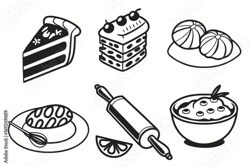 Delicious Desserts and Baking Tools Collection.