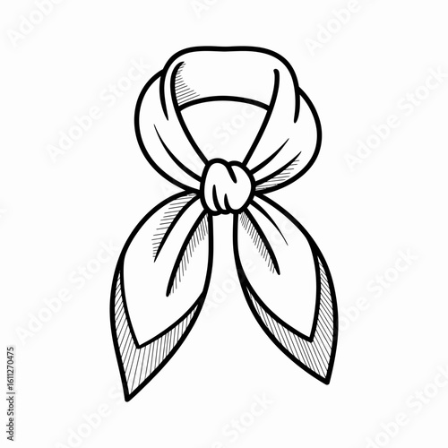 Stylized black and white bandana illustration neckerchief fashion accessory graphic element knot design simple line drawing vector image for print