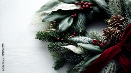 High-quality Christmas decor scenes focused on festive wreaths displayed on various types of doors