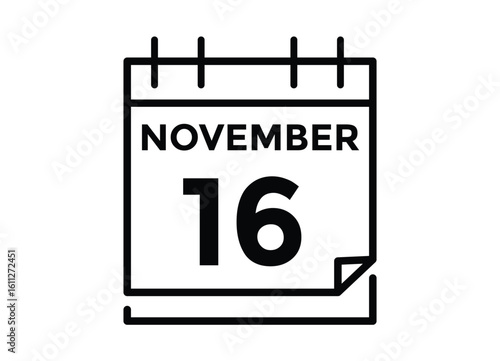16 November, calendar date icon. 16 November Calendar Date for Deadlines or Appointment. Day, month. vector illustration.
