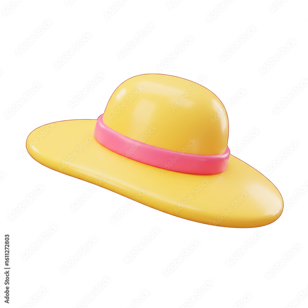 A vibrant yellow sun hat with a cheerful pink band evokes feelings of summer holidays and stylish outdoor adventures. A vibrant yellow sun hat with a cheerful pink band evokes feelings of summer holidays and stylish outdoor adventures.