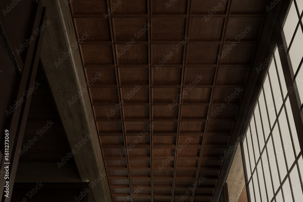 Obraz premium Photorealistic 3D Rendering of Japanese Gotenjo ceiling