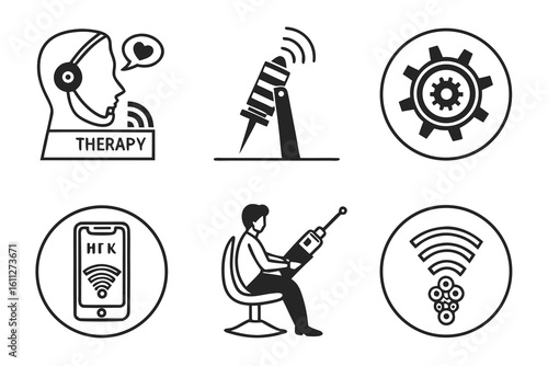 Teletherapy and Technology Icons Set.