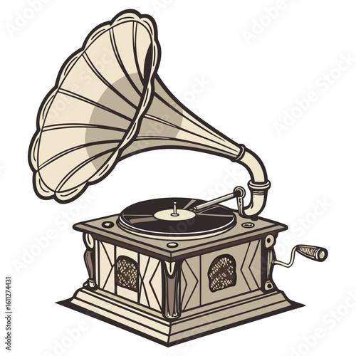 Vintage Gramophone with Horn Detailed Illustration
