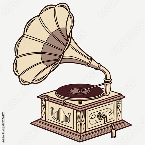 Vintage Gramophone with Horn Speaker Illustration