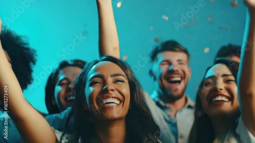 Wallpaper Mural Joyful people celebrating with confetti falling all around them, a festive event atmosphere. Torontodigital.ca