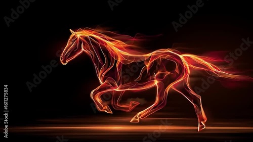 Fiery Horse Galloping Through Darkness: Dynamic Digital Art