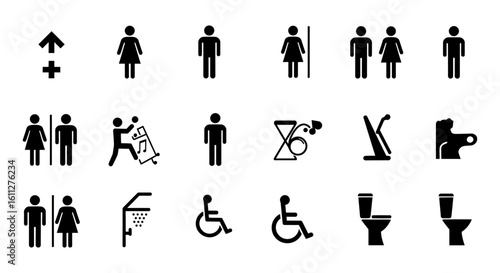 Public restroom icons Universal bathroom signage and accessibility symbols