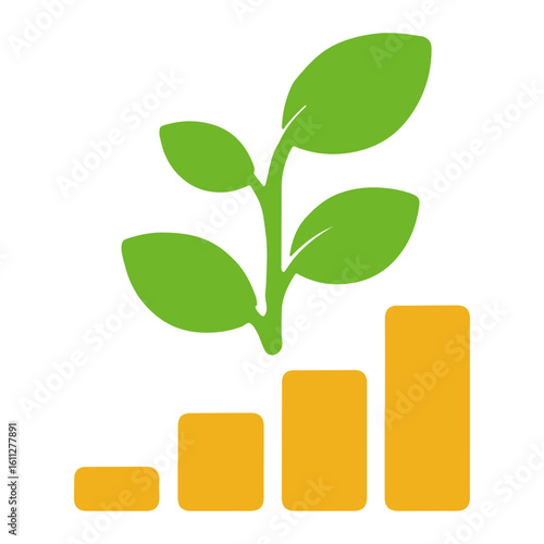 Growing economy symbol with sprout and bar graph icon illustration