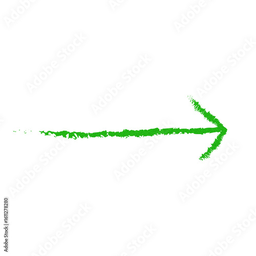 Foto Green glowing arrow pointing right isolated on transparent background
