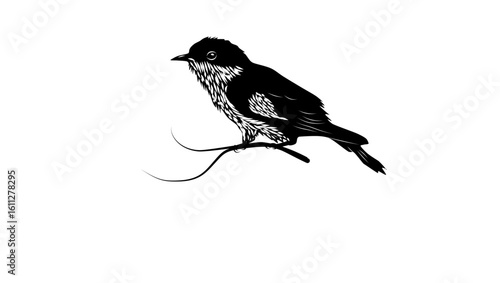 Pied Bronze-Cuckoo, black isolated silhouette