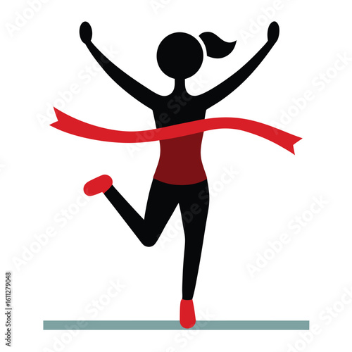 A triumphant runner breaking the tape symbolizes victory and achievement in sports competition