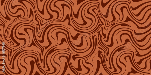 Retro coffee color background. Milk chocolate liquid dessert texture. Wavy swirl candy pattern for poster, cover, banner, pamphlet. Vintage brown trippy hippie wallpaper in 60s or 70s style. Vector