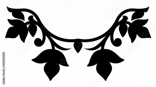 Elegant floral swag design with stylized leaves and swirling vines in a symmetrical arrangement motif ornament | editable eps vectors silhouette