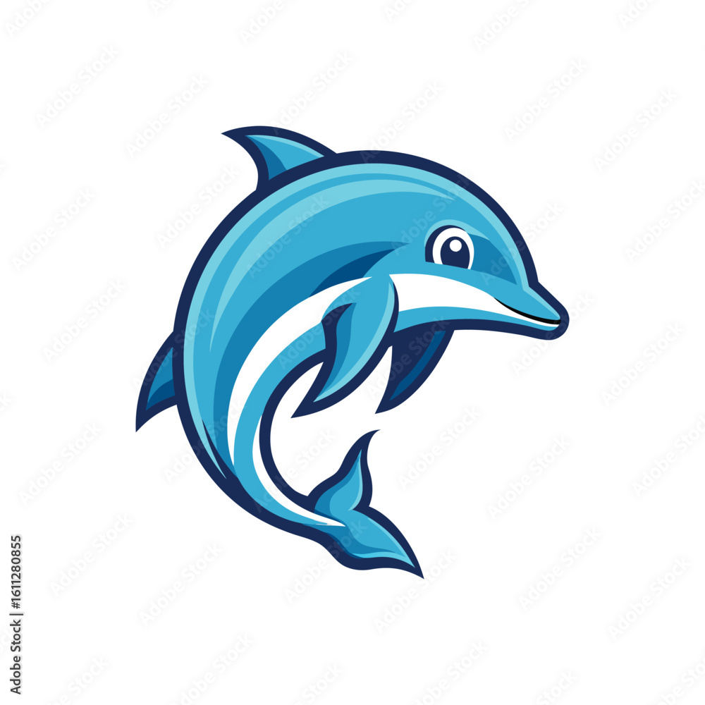 Fototapeta premium Cute cartoon dolphin jumping and smiling