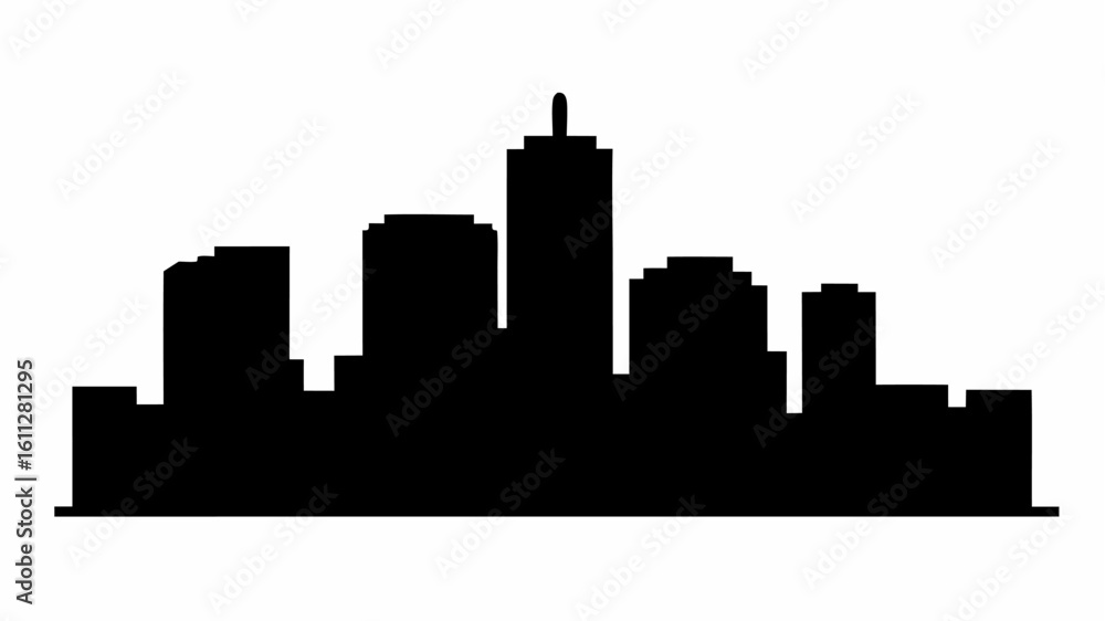 Silhouette of a city skyline with various buildings and a flat base spanning the entire image width | editable eps vectors Silhouette of a city skyline with various buildings and a flat base spanning the entire image width | editable eps vectors