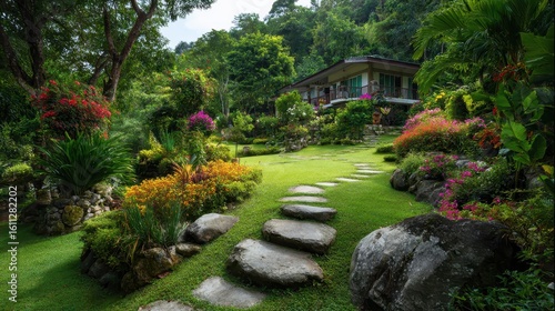 Wallpaper Mural A 4K photo of walking Path Through Beautiful Lush Garden Leading to a House. Torontodigital.ca