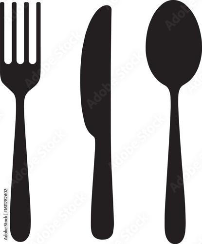cutlery - fork, knife, spoon, teaspoon silhouette shape, vector illustration . 
