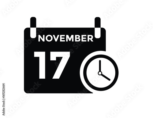 17 November, calendar date icon. 17 November Calendar Date for Deadlines or Appointment. Day, month. vector illustration.
