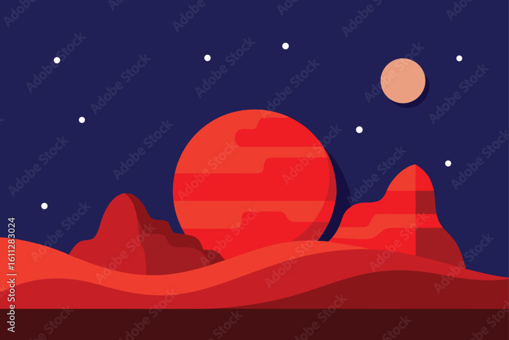 Naklejka premium night landscape with moon