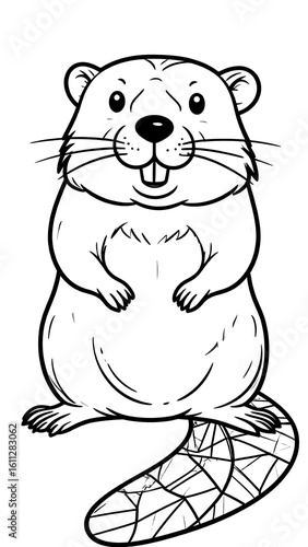 Cute cartoon beaver, outlined in black