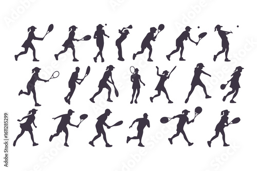 Wallpaper Mural Silhouette Set of Tennis Players in Various Action Poses, Collection of Sporty Men and Women Playing Tennis, Vector Illustration Torontodigital.ca